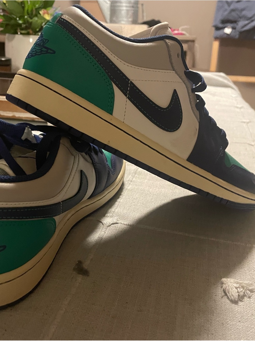 Jordan Men’s Low-Top Sneakers in White, Navy & Green